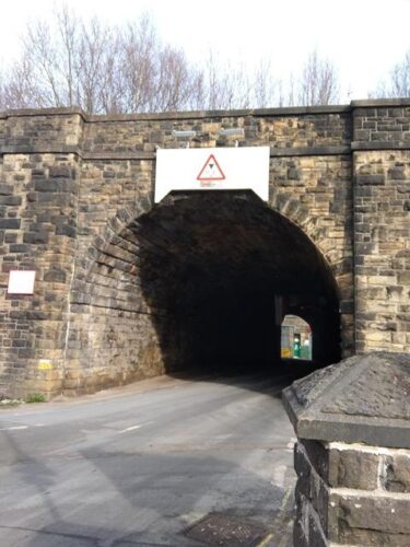 The stone railway bridge on Station Road in Sowerby Bridge, a Happy Valley series 2 filming location