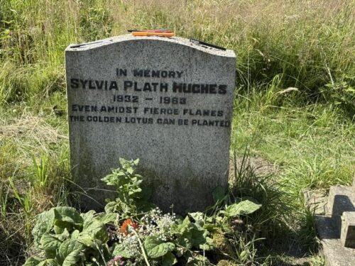 Sylvia Plath's gravestone in Heptonstall new graveyard, which Ryan asks about in the series
